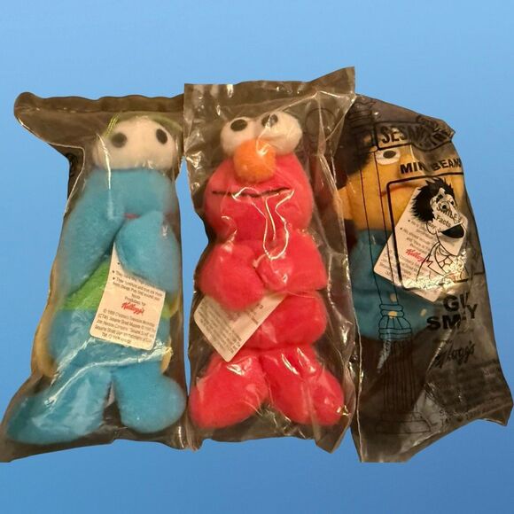Vintage Sesame Steet Mini Beans Kelloggs Guy Smilie Elmo Tweedlebug Plush A30 - Picture 2 of 7
